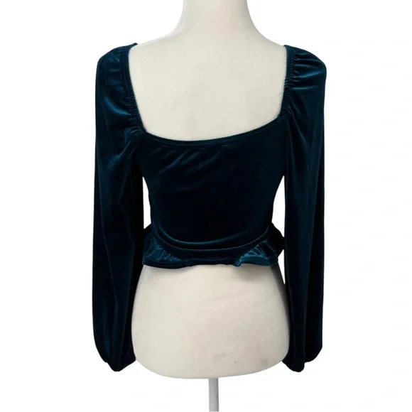 Elegant Teal Velvet Women's Top - Picture 2 of 4